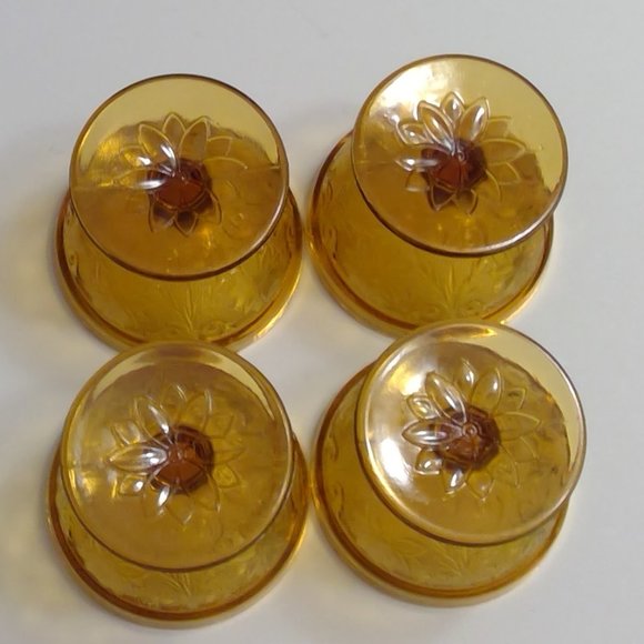 S/4 Vintage Indiana Glass Tiara Amber Sandwich Champagne Sherbet Glasses - Picture 4 of 9